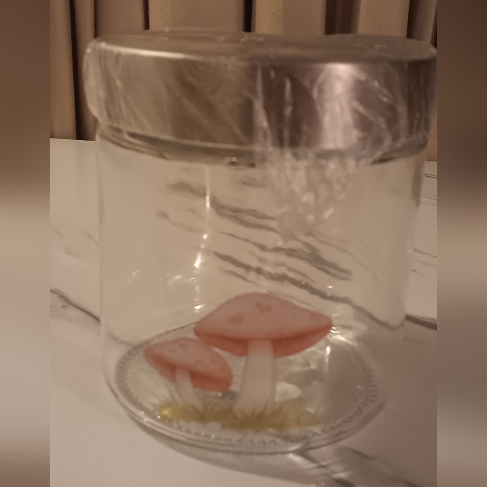 Glass Accent Jar with Mushroom Design Country Cottagecore Fairycore